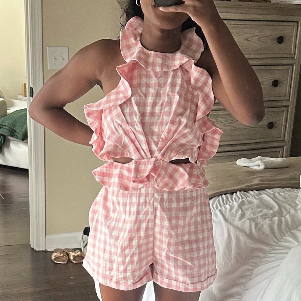 Pink Gingham Ruffle Romper - Picture 5 of 5